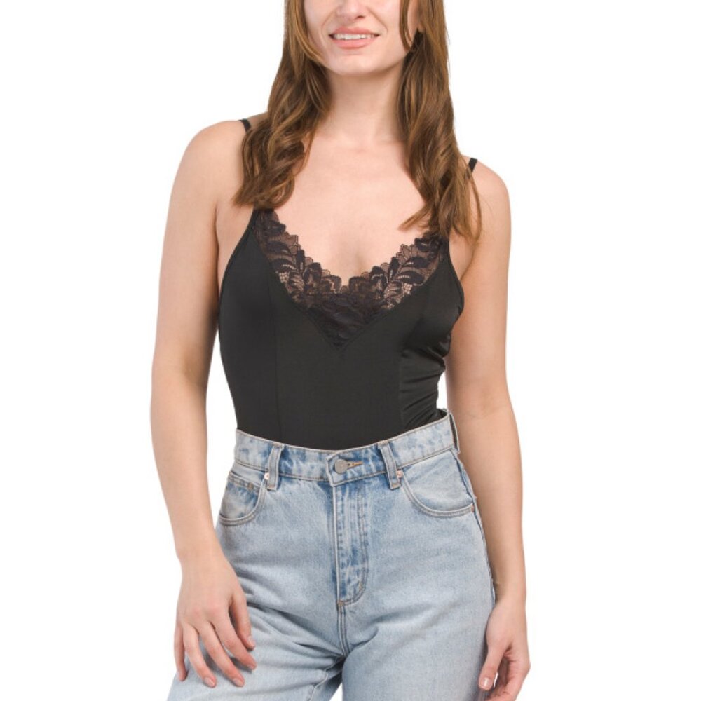 Free People Wild Bunch Black Lace Trim Bodysuit